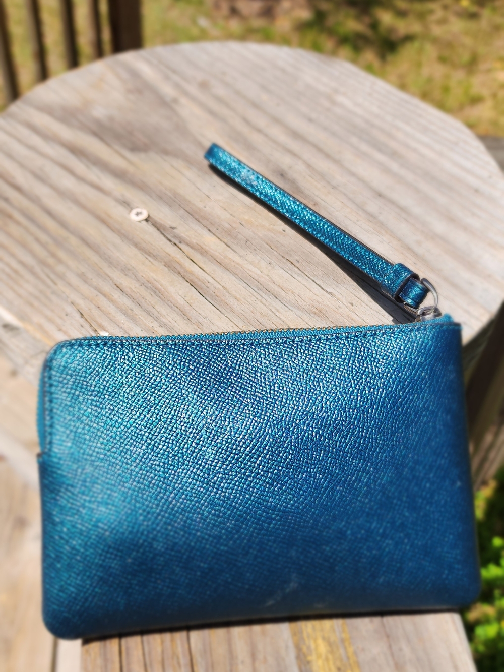Coach Metallic Teal Leather Wallet - Picture 5 of 10